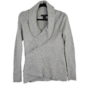 White House Black Market Gray Sparkly Shawl Collar Knit Sweater Wool Blend XS